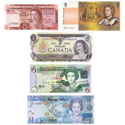 Lot 5 billets Pays du Commonwealth - Reine Elizabeth II