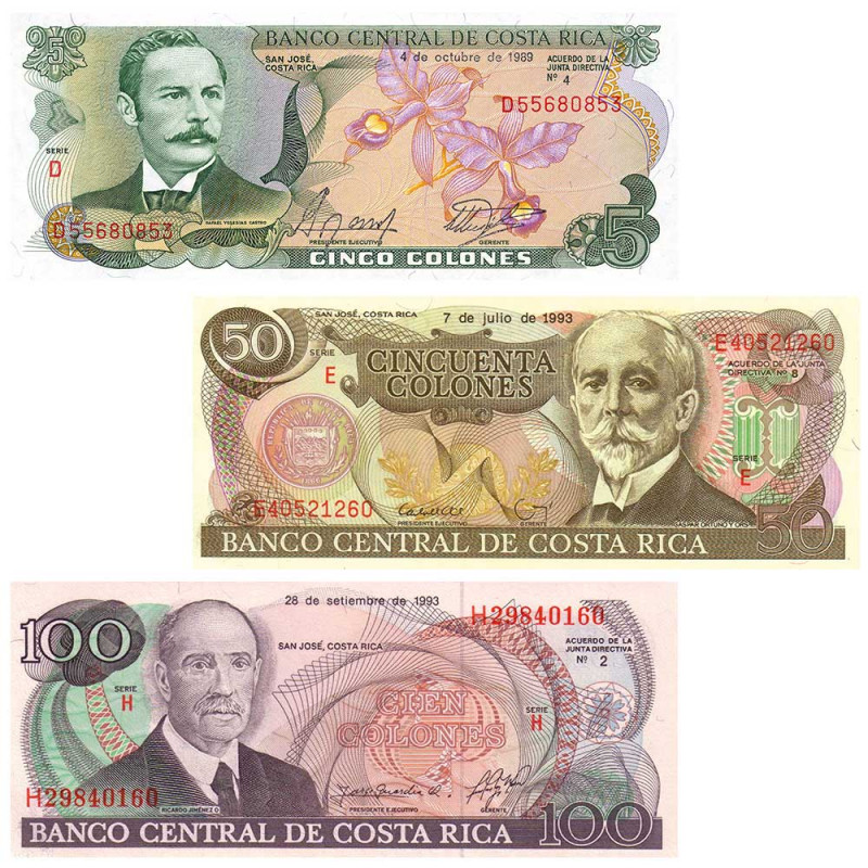 Costa Rice Colones Lot 3 billets Colones Costa Rica - Trésor du Patrimoine