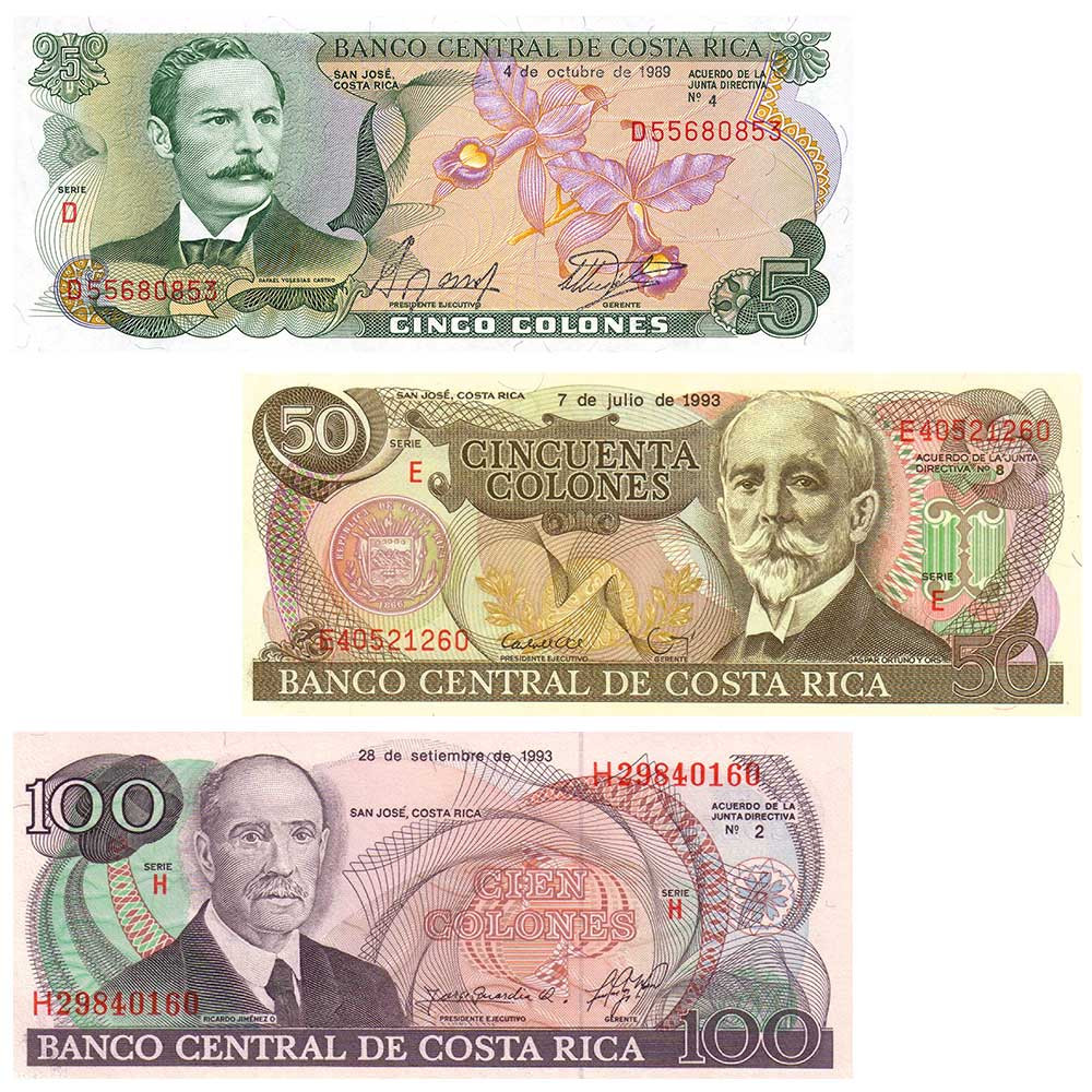 Lot 3 billets Colones Costa Rica