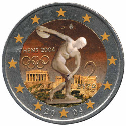 2 Euro Grèce 2004 colorisée - J.O. d’été à Athènes