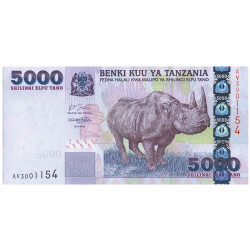 5000 Shillings Tanzanie 2003 - Rhinocéros