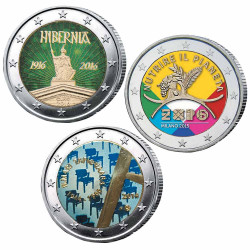 Lot 3 x 2 Euro colorisées 2016-2015-2014