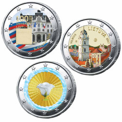 Lot 3 x 2 Euro colorisées 2019-2018-2017