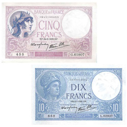 Lot 2 billets 5 Francs...