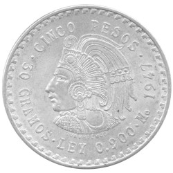 5 Pesos Argent Mexique 1947-1948 - Cuauthemoc