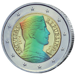 2 Euro Lettonie Hologramme 2014 colorisée - Milda
