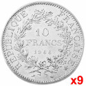 Lot de 9x10 Francs Argent Hercule (2)