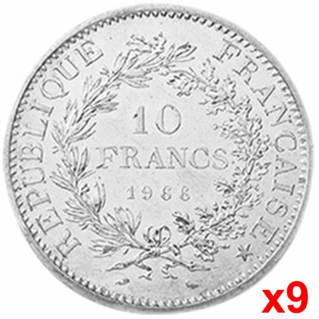 Lot de 9x10 Francs Argent Hercule (2)