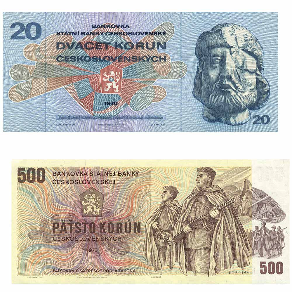 2 Billets Tchécoslovaquie 1970-1973