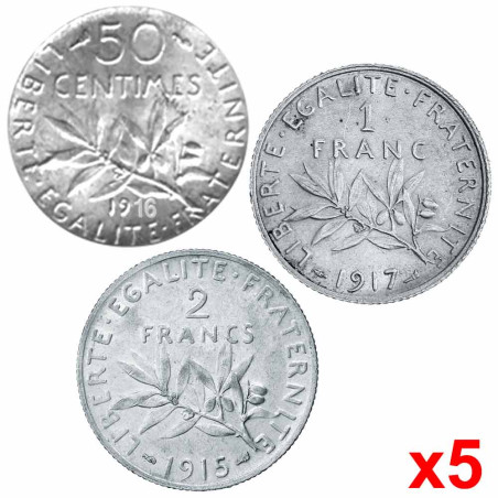 Coffret 15 monnaies Argent Semeuse de 1914 à 1918