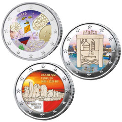 Lot 3 x 2 Euro Malte colorisées