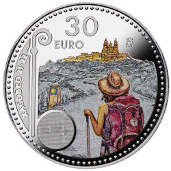 30 Euro Argent Espagne BU 2021 colorisée - Les pèlerins de Saint-Jacques-de-Compostelle