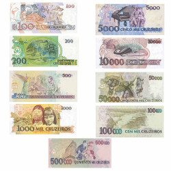 Lot 9 billets Brésil 1990-1993