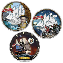 Lot 3 x 1 Dollar Argent BU 2021 colorisées