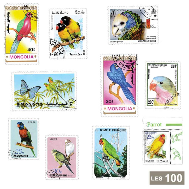 Perroquets timbres thématiques tous différents Perroquets timbres thématiques tous différents
