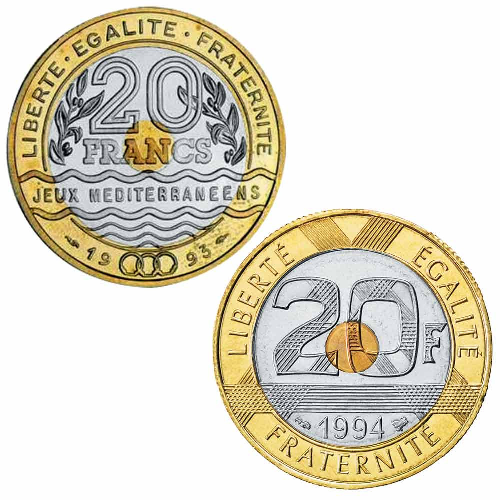 Lot 2 x 20 Francs - Mont-Saint-Michel et Jeux Méditerranéens