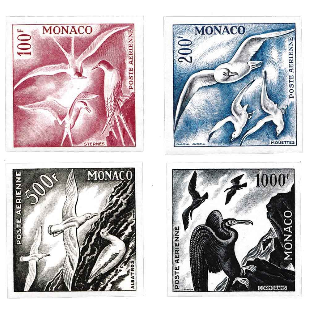 4 timbres Monaco oiseaux de mer