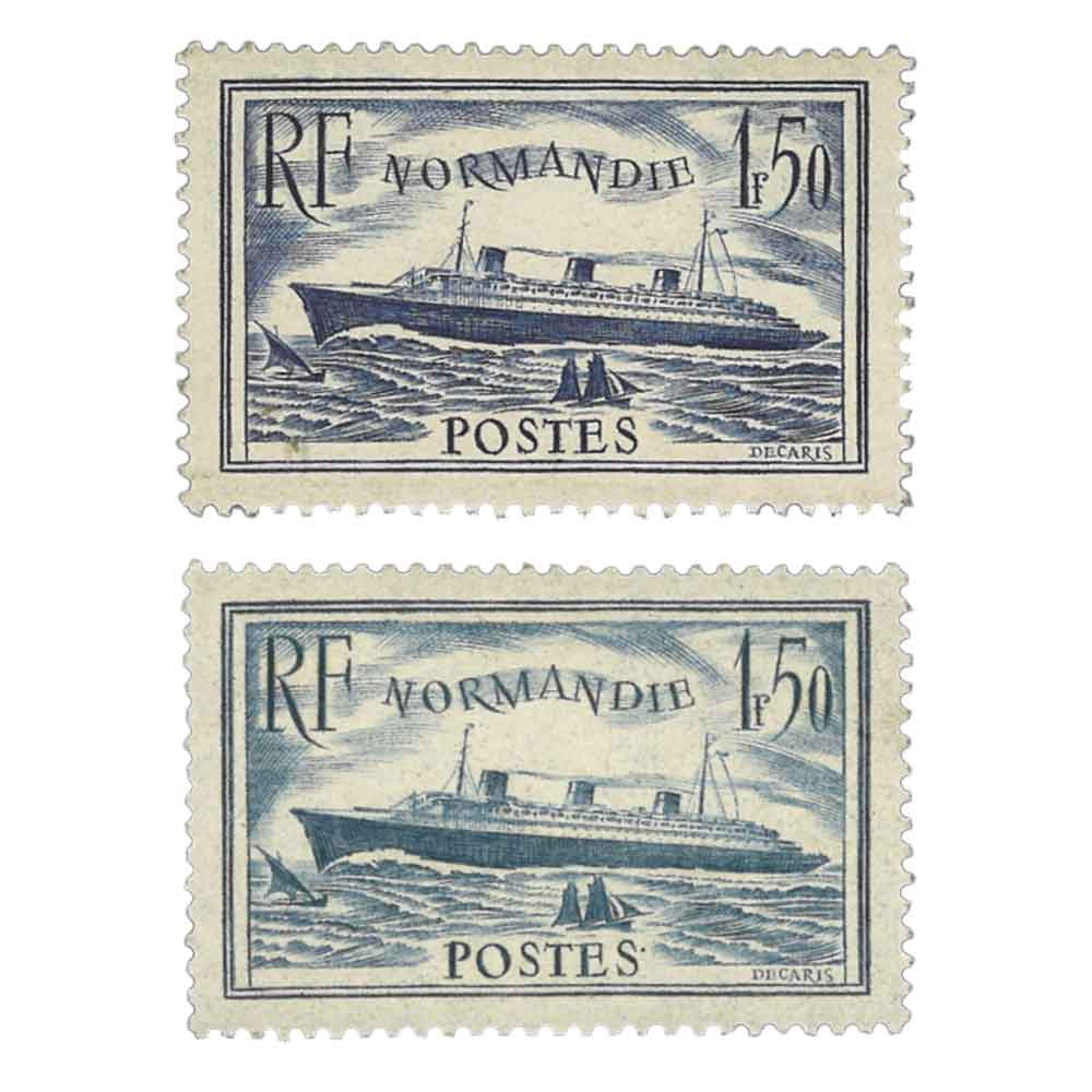 2 timbres paquebot "Normandie" 1935-1936