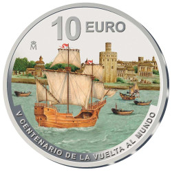 10 Euro Argent Espagne BE 2022 colorisée - 500 ans du 1er voyage autour du monde
