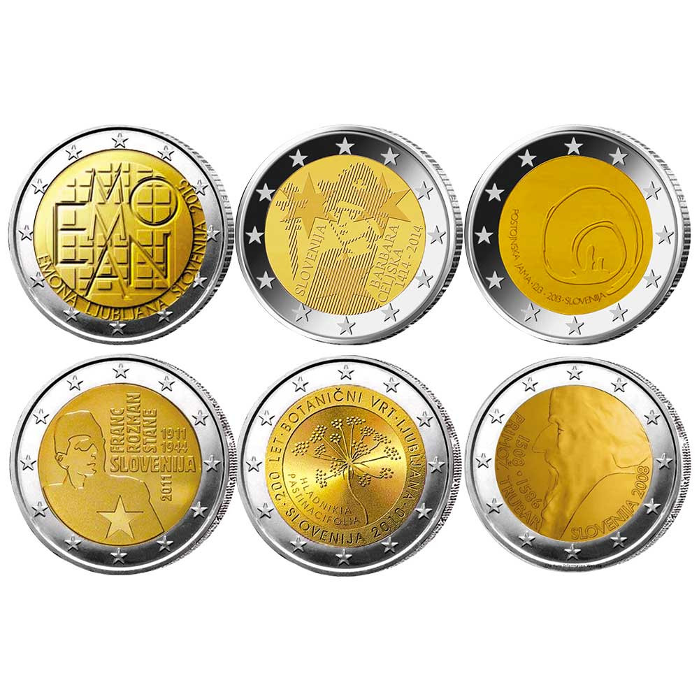 Lot de 6 x 2 Euro Slovénie