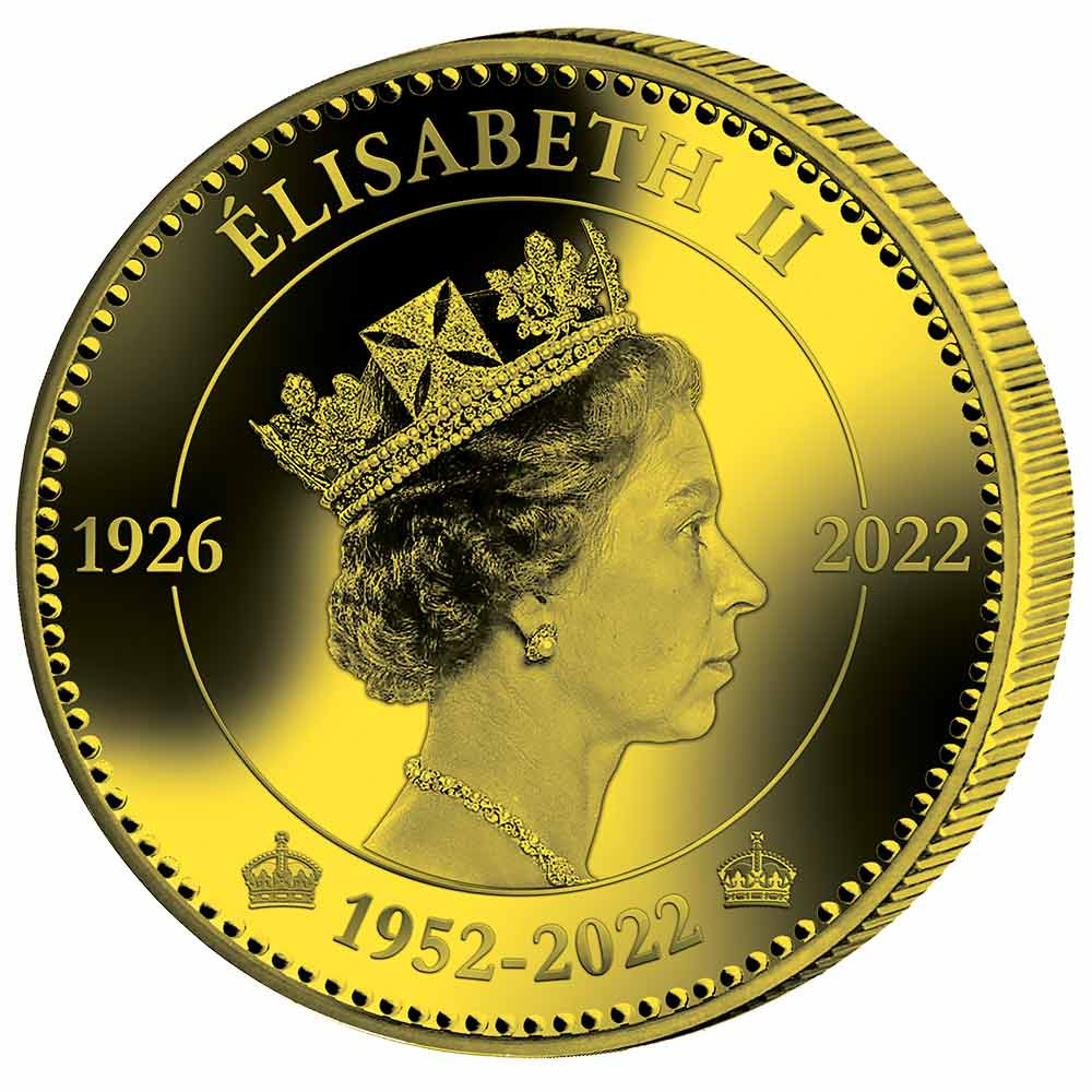 Pièce de collection Reine Élisabeth dorée