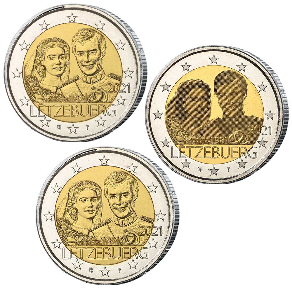 2 Euro Luxembourg BU 2021 + 2 x 2 Euro Luxembourg 2021 OFFERTES - 40 ans mariage Grand-Duc Henri