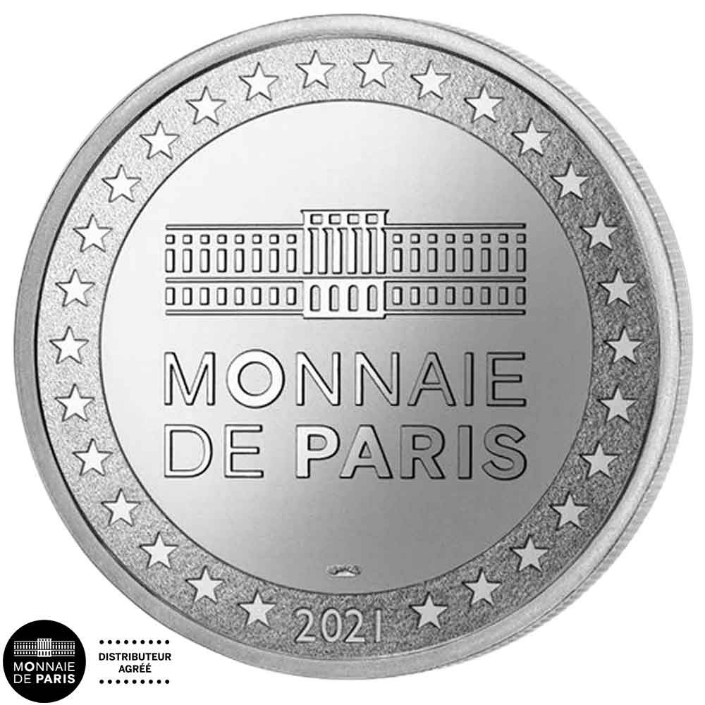 Médaille Colorisée Tennis Monnaie De Paris - 34mm, Bleu Et Jaune - 5x6cm