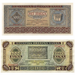 Lot de 2 billets Croatie 1943