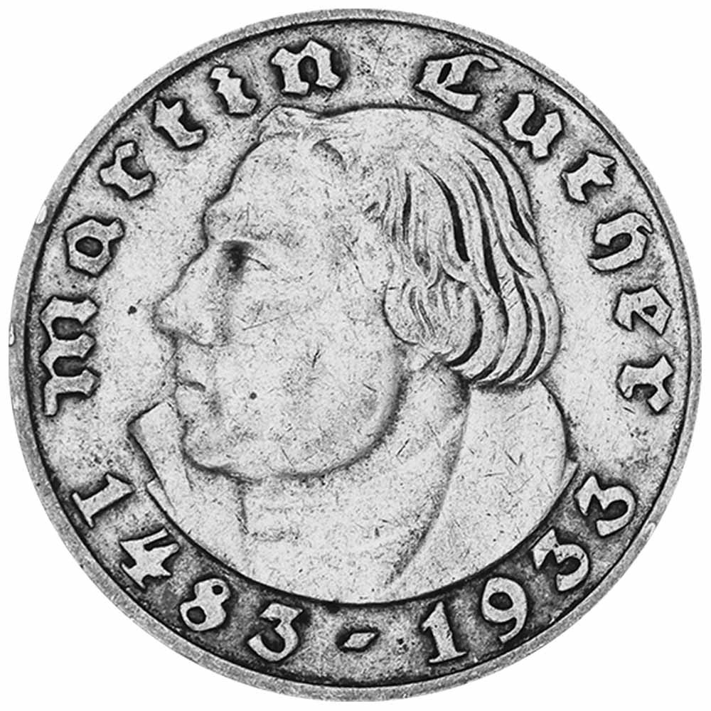 2 Reichsmark Argent 1933 IIIe - Reich Martin Luther