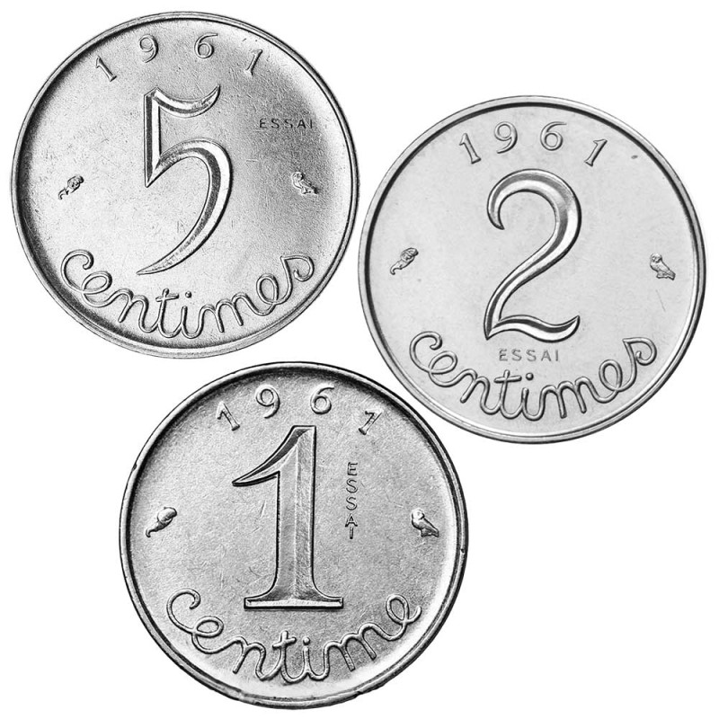 Collection 9 Pièces De Monnaie France – 1, 5, 10, 20 Centimes, ½, 1, 2, 5, 10 Francs 1960-2001