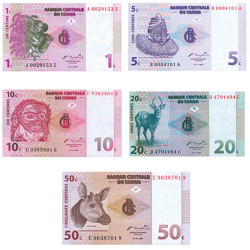 Lot de 5 billets Congo 1997