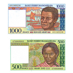 2 billets Madagascar 1994