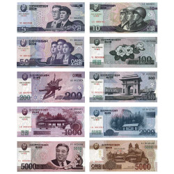 Lot 10 billets Corée du Nord 2002-2013