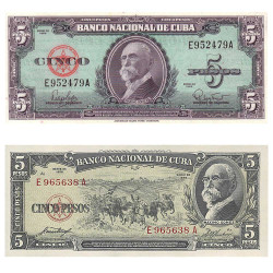 Lot des 2 billets 5 Pesos Cuba