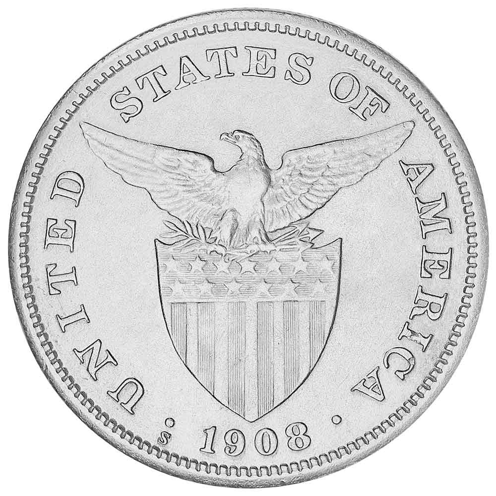1 Peso Argent Philippines 1907-1912