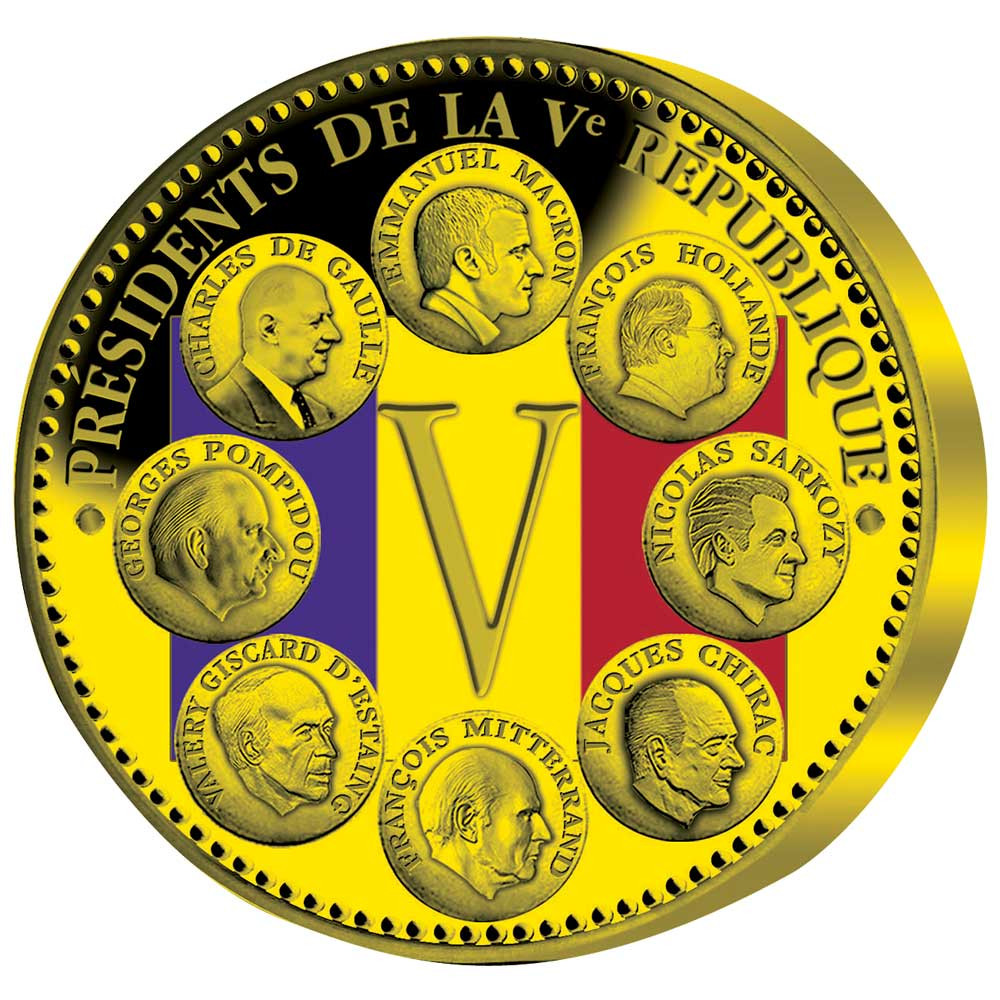 Pièce de collection Or BE colorisée - 8 présidents de la Ve République
