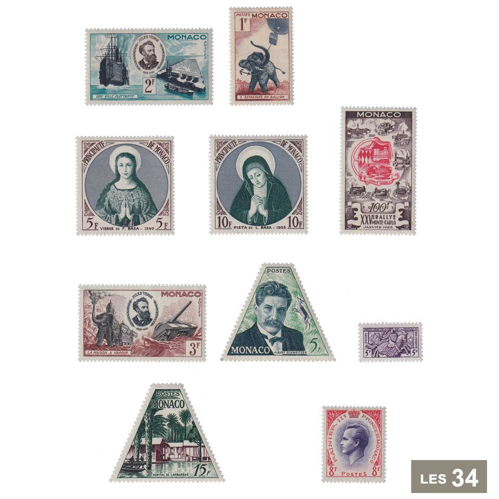 34 timbres les Années de Monaco 1948