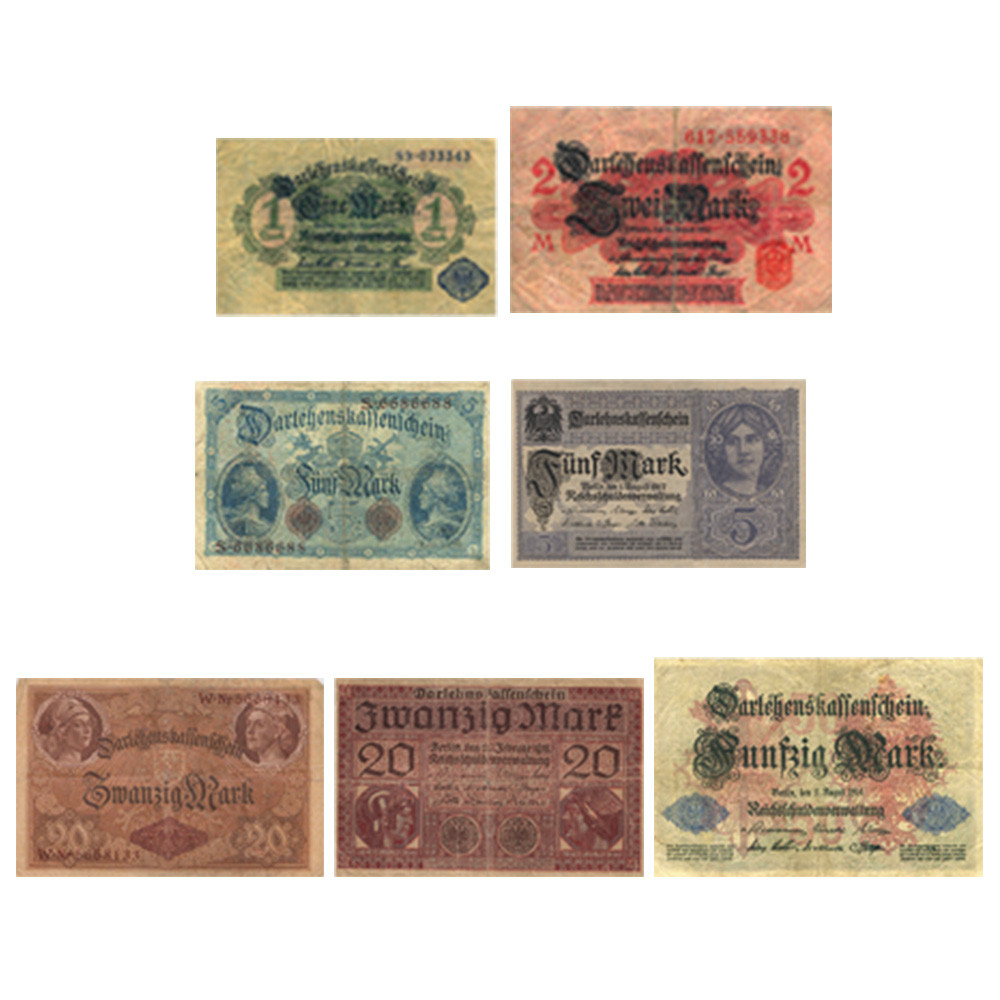 Lot 7 billets d’emprunt de l’État allemand de la Première Guerre mondiale