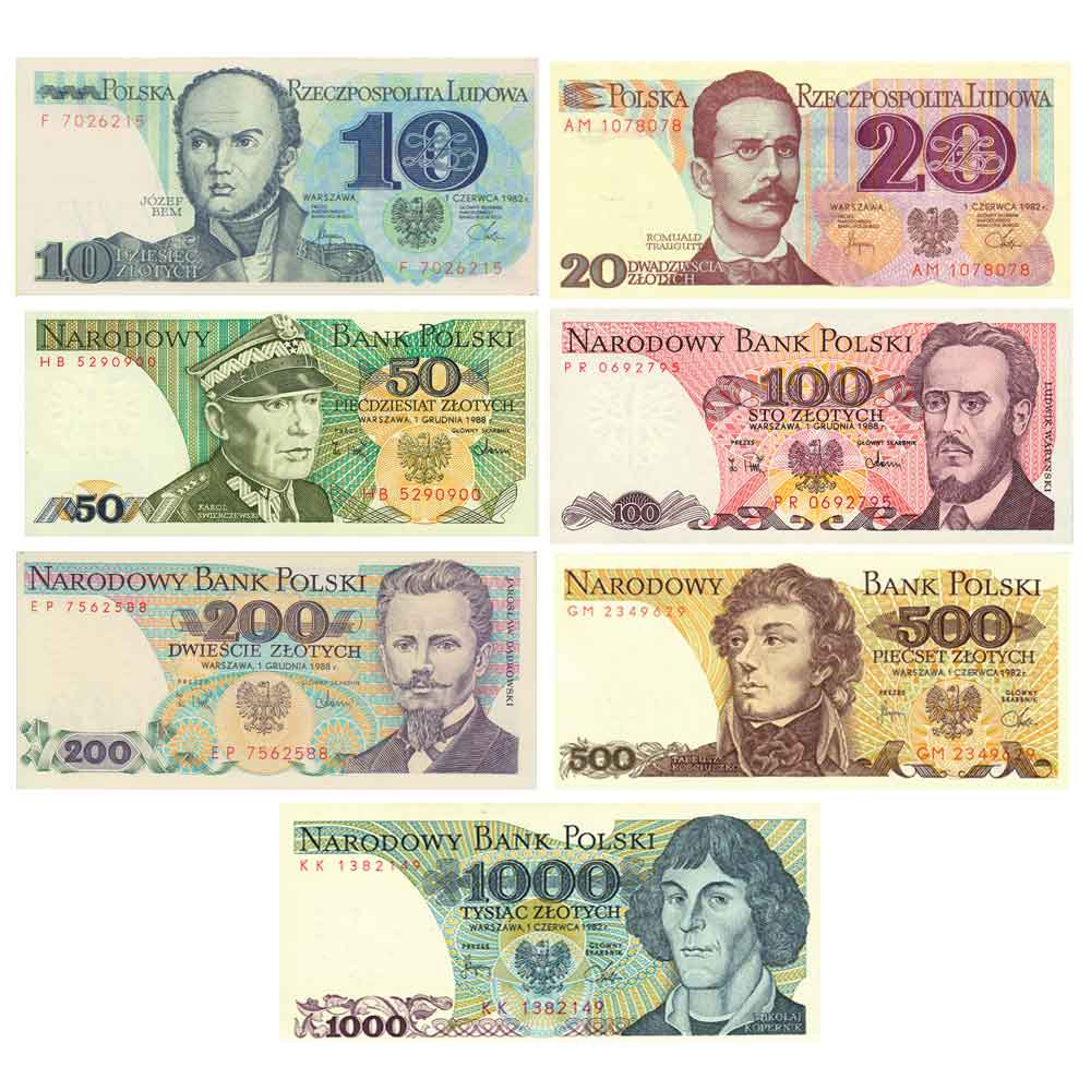 Lot de 7 billets Pologne