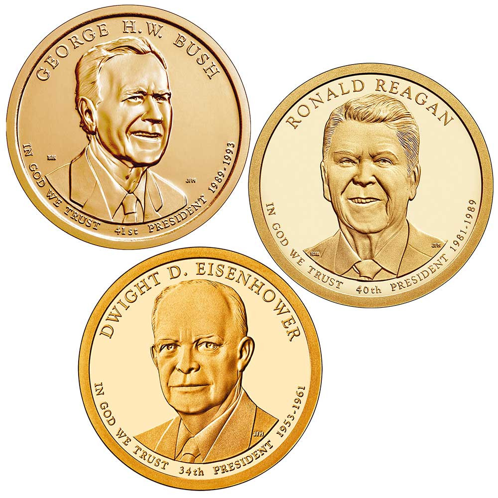 Lot 3 x 1 Dollar Cupronickel USA BE - Présidents