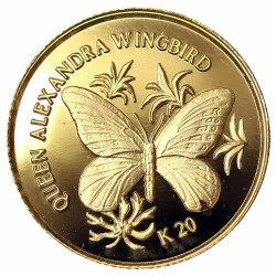 20 Kina Or Papouasie BE 1998 – Oiseau ailé de la Reine Alexandra Wingbird