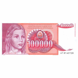 100000 Dinar Yougoslavie 1989