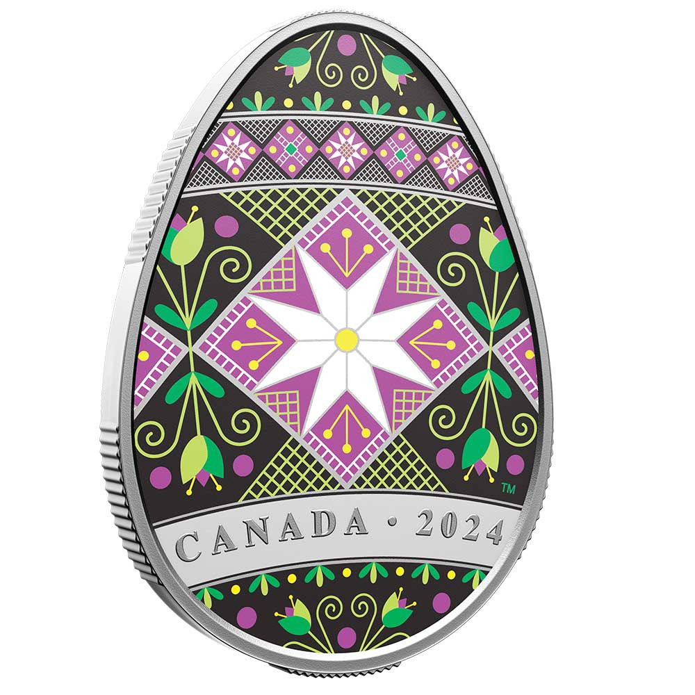 20 Dollars Argent Canada BE 2024 colorisée - Pysanka traditionnel