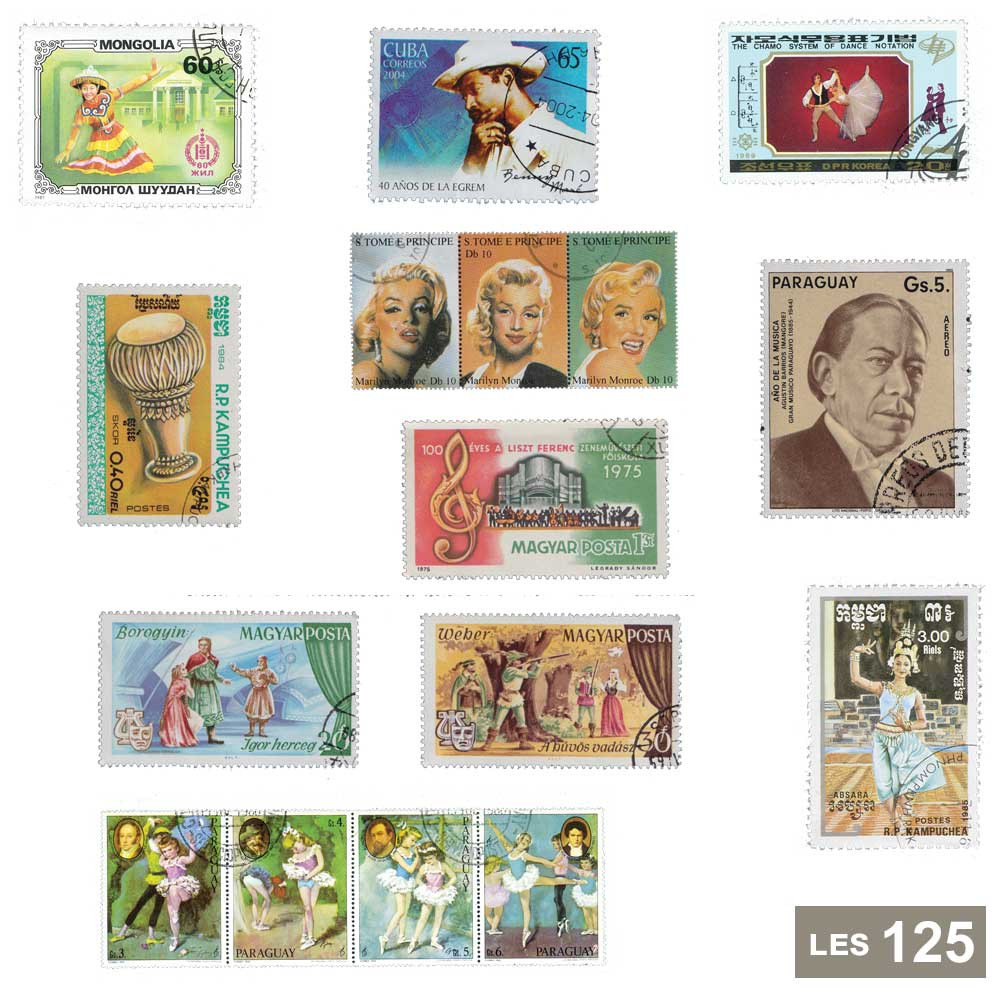 Lot de 125 timbres musique et danse