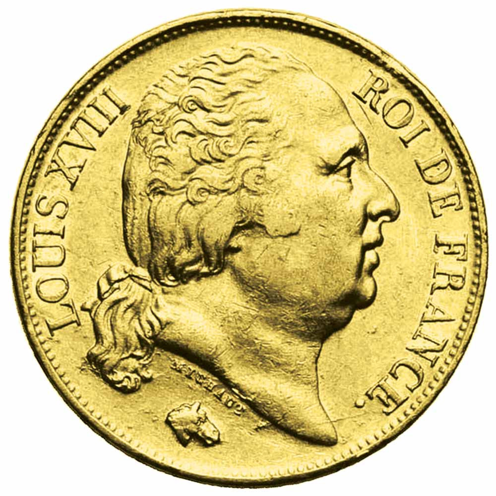 20 Francs Or Louis XVIII 1824W - Second Gouvernement Royal - Buste nu
