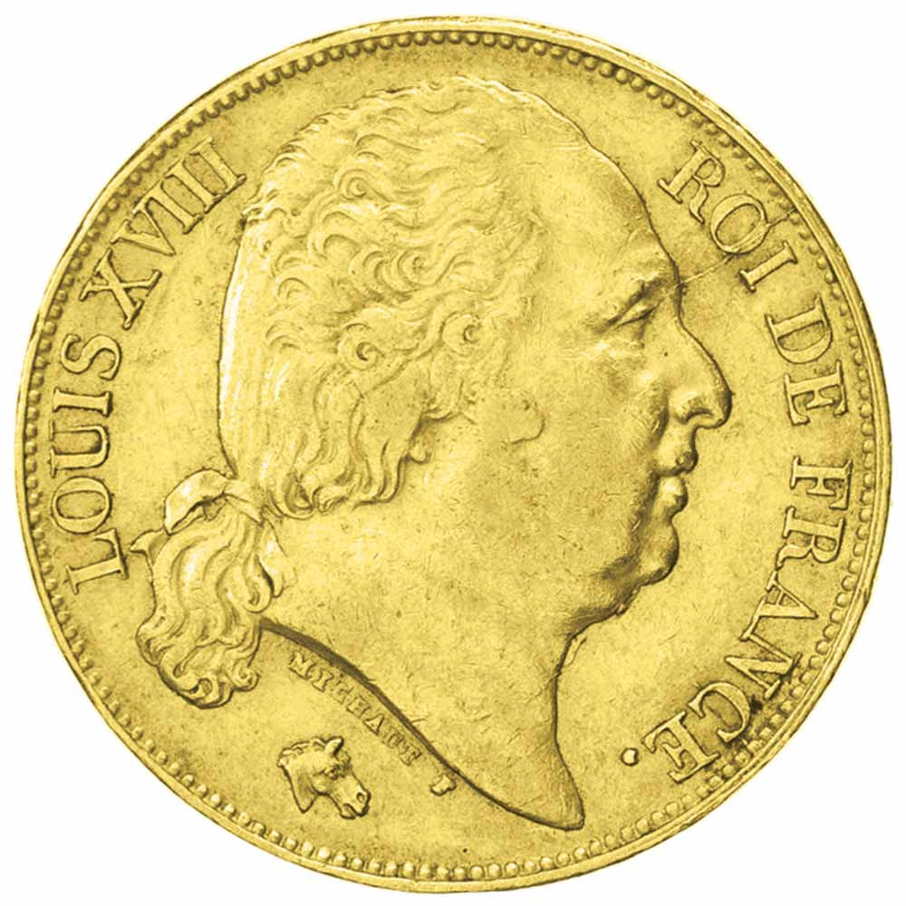 20 Francs Or Louis XVIII 1824A - Second Gouvernement Royal - Buste nu