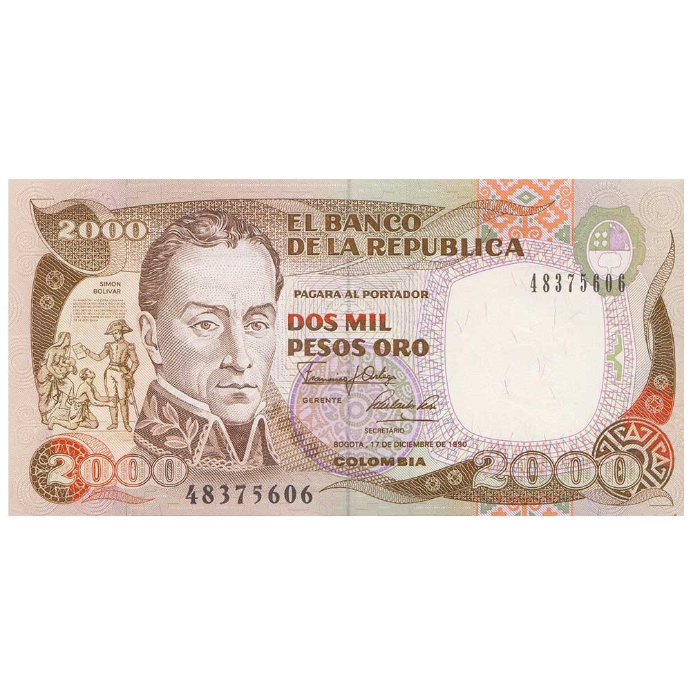 2 000 Pesos Colombie 1990 - Simon Bolivar (1783-1830)