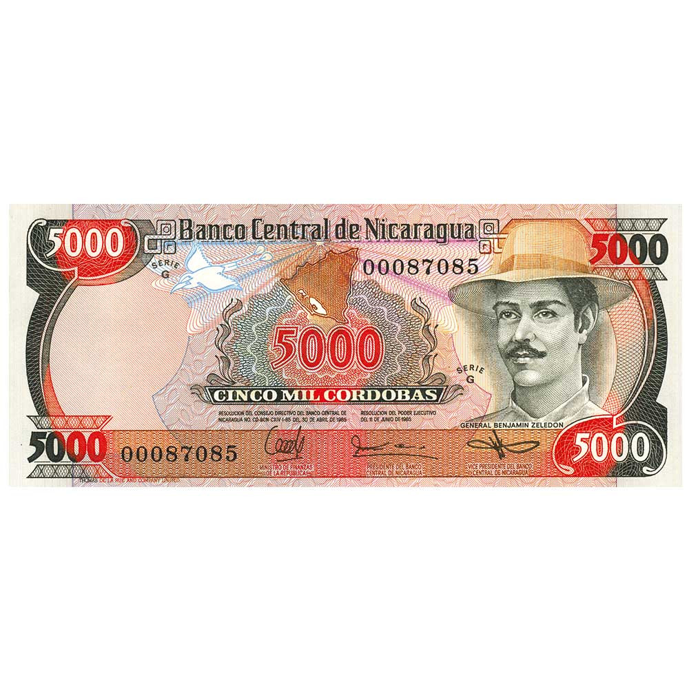 5 000 Cordoba Nicaragua - 1985 Benjamin Zeledon