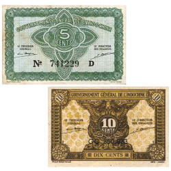 Lot de 2 billets Indochine 1942