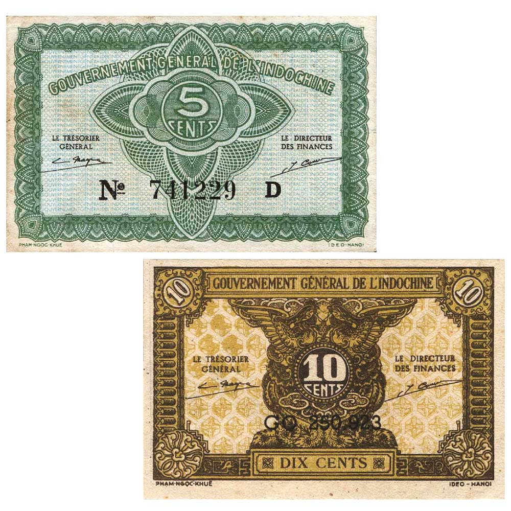 Lot de 2 billets Indochine 1942